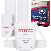 Custom Shop Paint Mixing Cups, 64-Ounce, Box of 100, Plastic Measuring Cups | For Liquids, Automotive Painting, Epoxy Resin, Acrylic Arts, Crafts, Disposable or Reusable, Graduated, Mixing Ratios