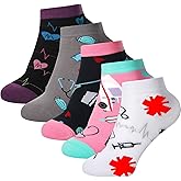 Vicenpal 5 Pairs Women's Novelty Nurse Teeth Socks Nurse Dentist Hygienist Tooth Gift for Christmas Nursing Doctor(Bright Nurse Style)