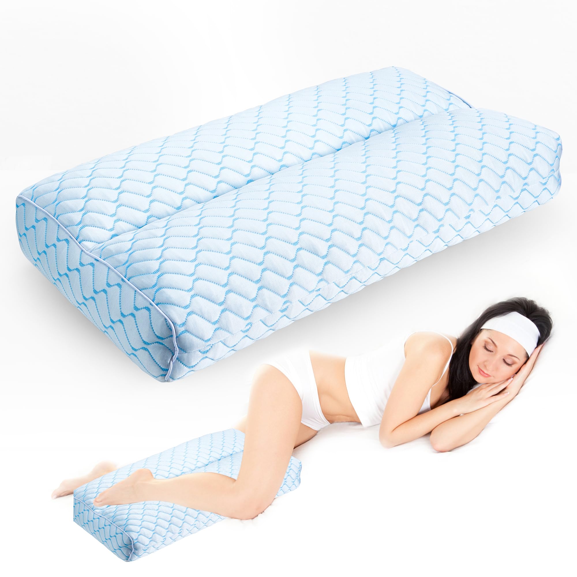 Photo 1 of Bafode 3.5"Knee Pillow for Side Sleepers,Cooling Leg Pillow for Side Sleeping,Knee Pillow with 930G 7D Alternative for Relieving Leg, Back, and Knee Pain,High Supportive Leg Pillow for Pregnancy,Blue
