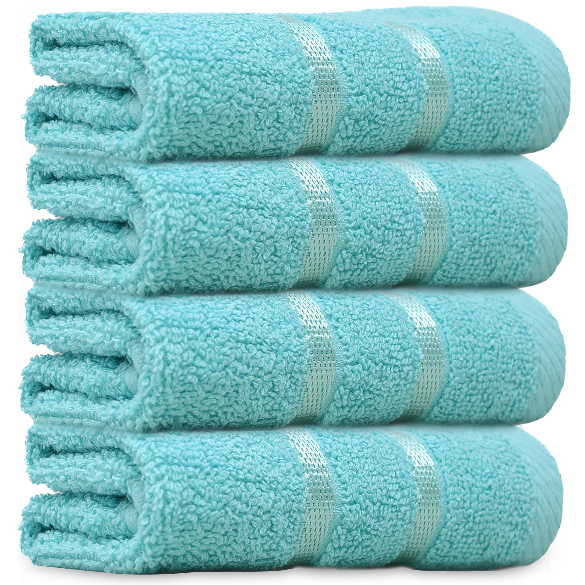 Towelogy® Luxury Egyptian Cotton Face Cloth Flannel Fingertip Towels Set 500 GSM Supersoft and Highly Absorbent Washcloths 30x30 cm (Pack 4, Aqua)