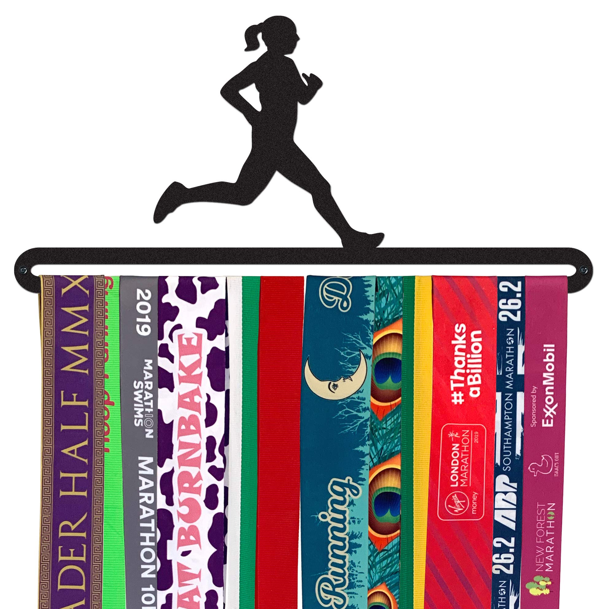 Medal Hanger Display | FEMALE RUNNER | Black Metal | Wall Mounted Running Medal Holder | The Medal Hanger Shop | Made in Britain