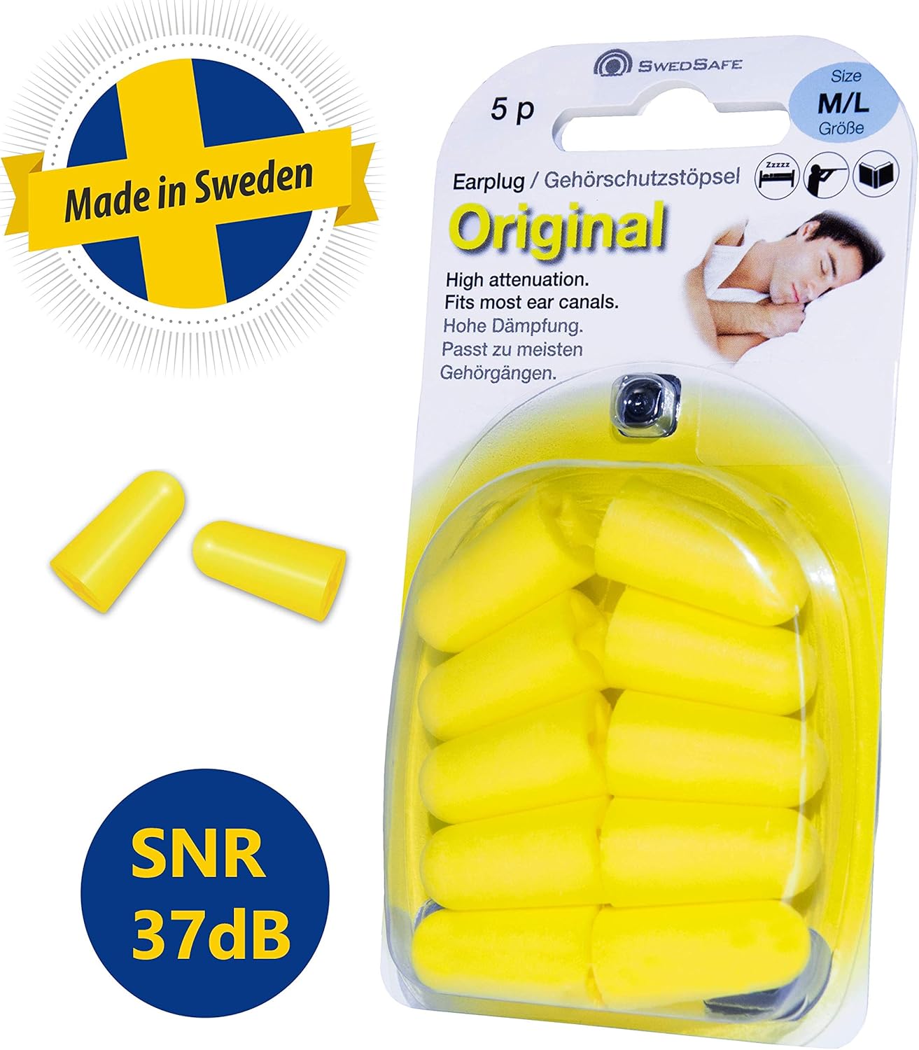SwedSafe Ear Plugs Hearing Protection 37dB Perfect for Sleeping