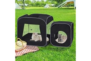 RYOIZEN Royizen Puppy Cat Tent Playpen Foldable Waterproof Dog Crate Kennel Indoor Outdoor Portable Playpen Kitten and Small Pets Pop Up Kennel Cat Travel Carrier with Litter Box Enclosure, Black