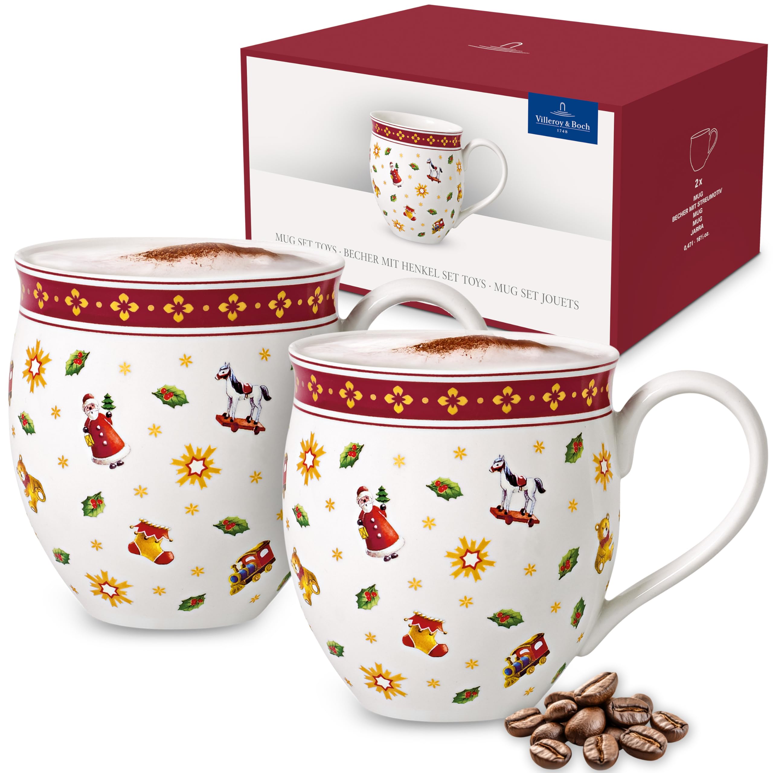 Villeroy & Boch – Toy's Delight Mug Toys 2-Piece Red and White, Dishwasher Safe, Microwave Safe, Christmas Mugs Set of 2, Coffee Mugs, Tea Cup, Chistmas Decorations Indoor Table, Premium Porcelain — image 1
