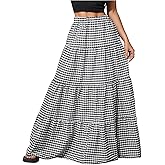 MakeMeChic Women's Plaid Maxi Skirts A Line Ruffle Tiered Layer Y2K Flowy Casual Long Skirts