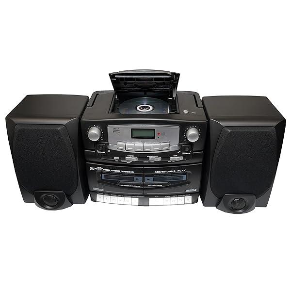 SUPERSONIC BLACK EDITION VINTAGE BLUETOOTH STEREO SYSTEM HOME MUSIC AUDIO SYSTEM,CD/MP3 PLAYER,AM/FM RADIO,DUAL CASSETTE PLAYER/REC USB INPUTS,DETACHABLE SPEAKERS,AC/DC,(REMOTE INCLUDED)MATTE BLACK