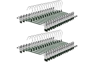 POZEAN Pants Hangers with Clips 30Pack, 12Inch Adjustable Skirt Hangers for Women, Space Saving Non-Slip Hangers for Shorts, Jeans, Coat, Kids' Clothes (Green, 30Pack)