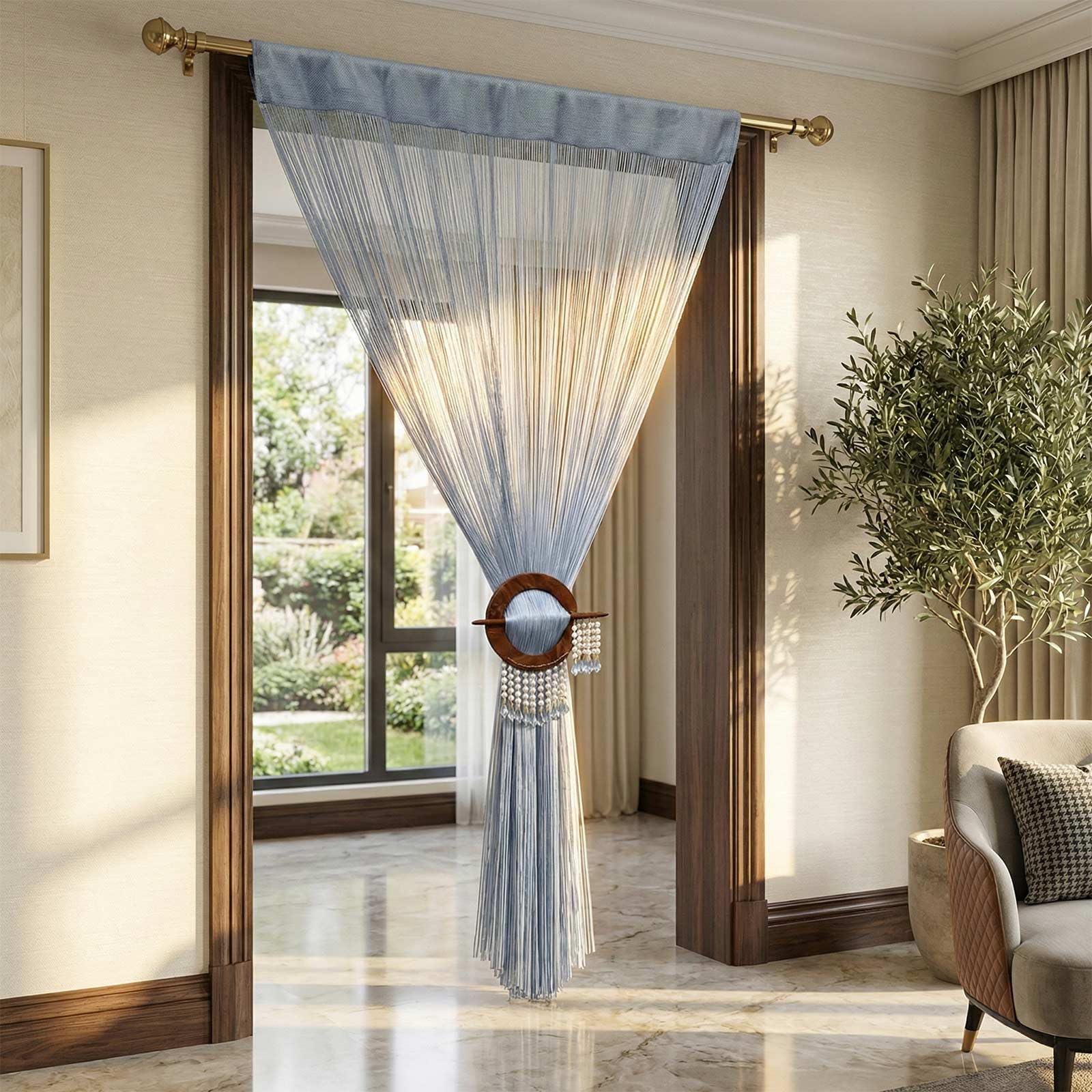 HOMESCAPES - Sparkle Glitter Spaghetti String Curtain - Blue- 100% Polyester - Hand Woven High Density Superior Door Curtain Panels - 200cm or 79 Inch drop - Can Be Cut To Size