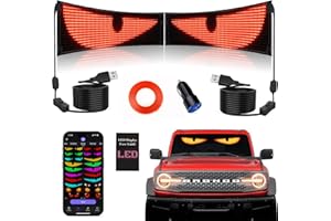 Rayhome 2PCS Synchronized Devil Eyes Light, 15''x4'' Full Color Big Eye Flex Signs for Windshield, Programmable LED Display for Car, Scrolling Led Light Sign for Car Window