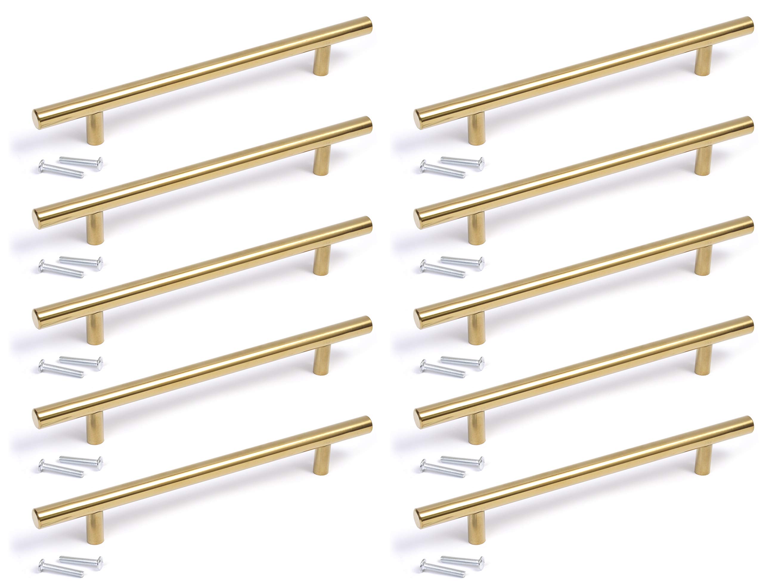 BSM Marketing T bar Handle Knob Gold Finish Kitchen Bedroom Bathroom (10, 64mm Hole centres)