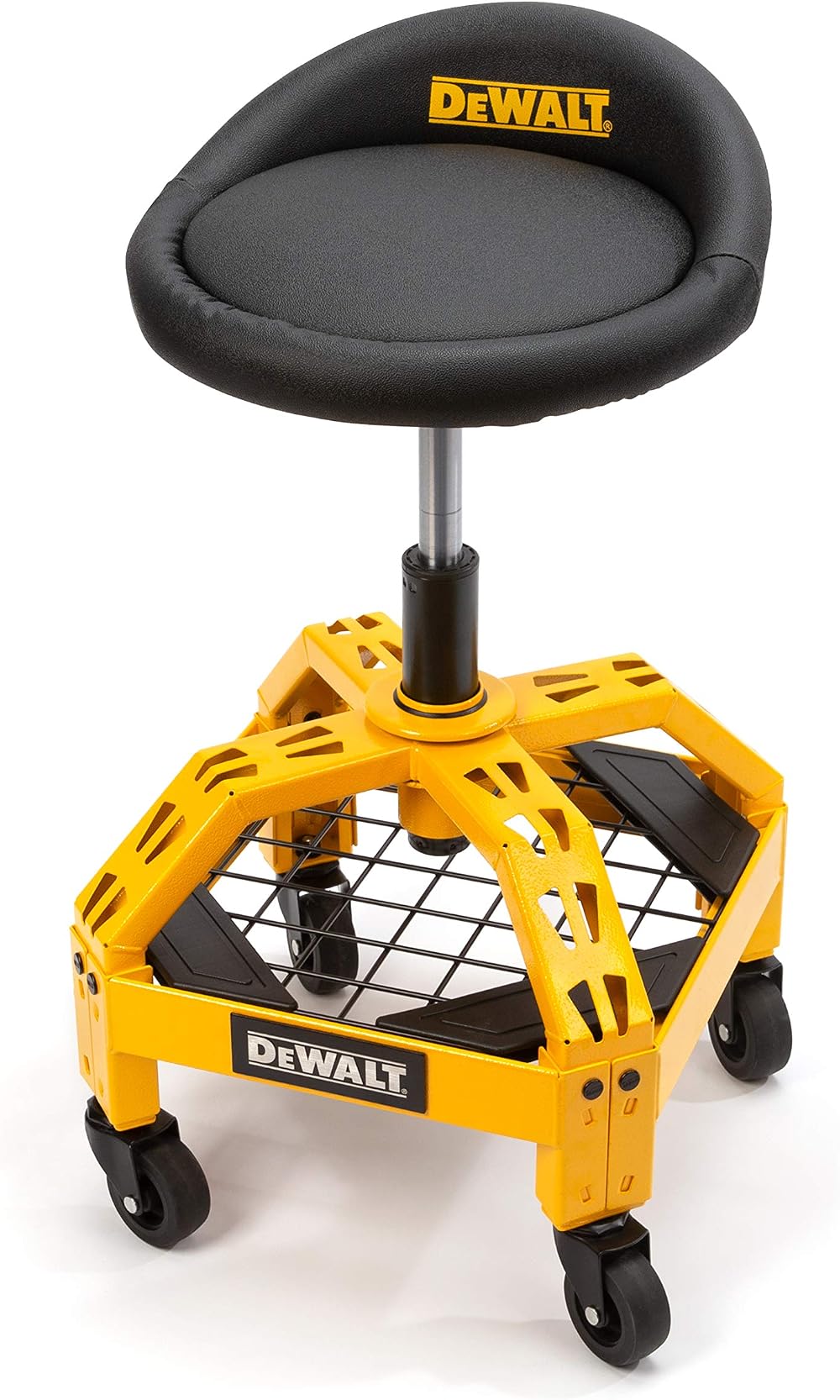 DEWALT DXSTAH025 Adjustable Height Stool with Steel Frame & Storage Shelf