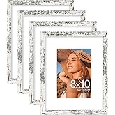 Vittanly 8x10 Picture Frame Set of 4, Display Pictures 5x7 with Mat or 8x10 without Mat, Photo Frames for Wall or Tabletop Display, Distressed White