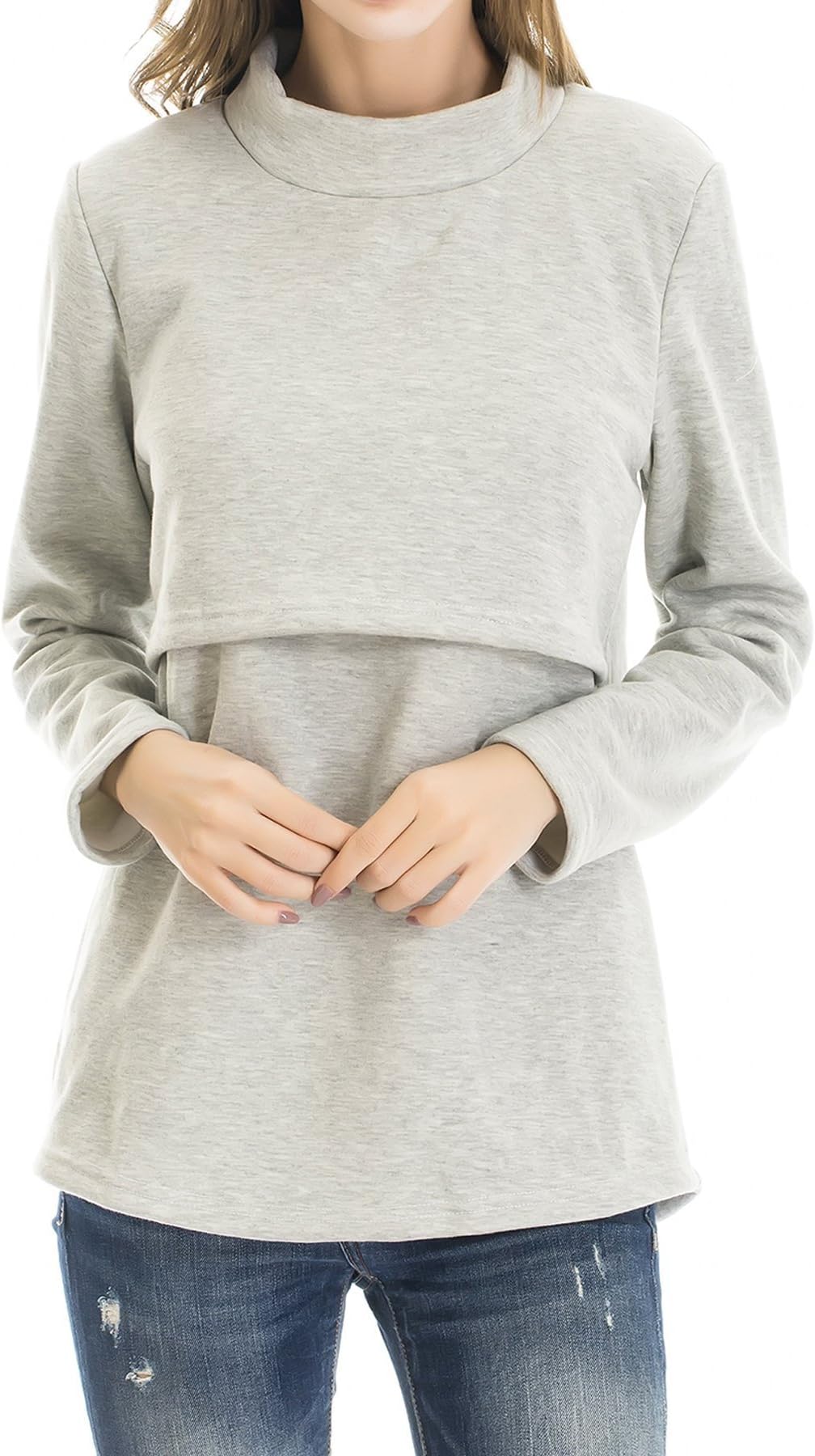 Smallshow Women's Fleece Nursing Tops Shirts Long Sleeve Breastfeeding Clothes
