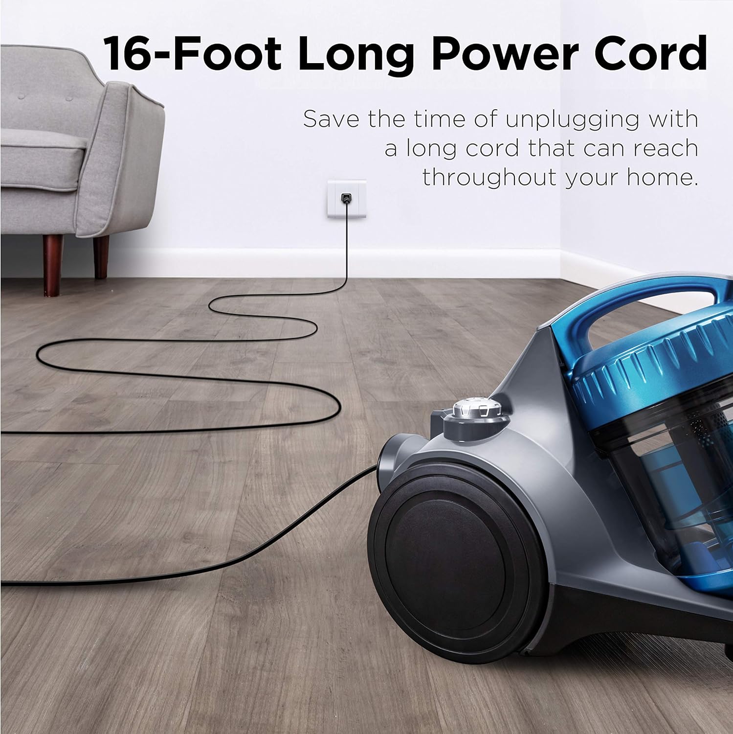 Eureka NEN110A Whirlwind Bagless Canister Vacuum Cleaner, Lightweight Corded Vacuum for Carpets and Hard Floors, Blue -