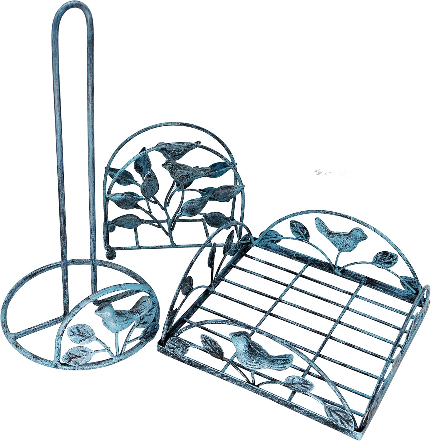 Cast Iron Bird & Tree Classic Napkin Holder/Tabletop Freestanding Tissue Dispenser, Turquoise: Kitchen & Dining