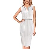 VFSHOW Womens 2025 Work Business Office Dresses Crew Neck Front Zipper Church Slimming Pencil Sheath Dress