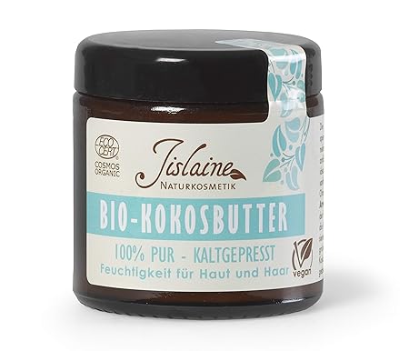 Jislaine Bio-KOKOSBUTTER* 100g kaltgepresst - vegan & ohne Palmöl - Für Haut, Haare oder Lippen & auch als Make-Up-Entferner 