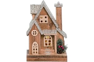 One Holiday Way 11.5-Inch Rustic Wood Light Up Cottage House with Square Window – Decorative LED Lighted Christmas Village Country Farmhouse Home Decor – Tabletop, Mantel, Desk, Shelf Decoration