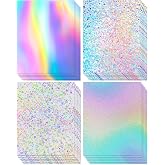 24 Sheets Holographic Cardstock 8.5 x 11 In, 250Gsm, 4 Designs | Single-Sided Metallic Finish, White Back for Writing, Thick 