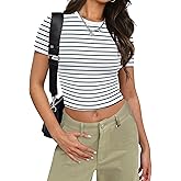 Sampeel Summer Tops for Women 2024 Striped Tshirts Shirts Black Travel Outfits XL