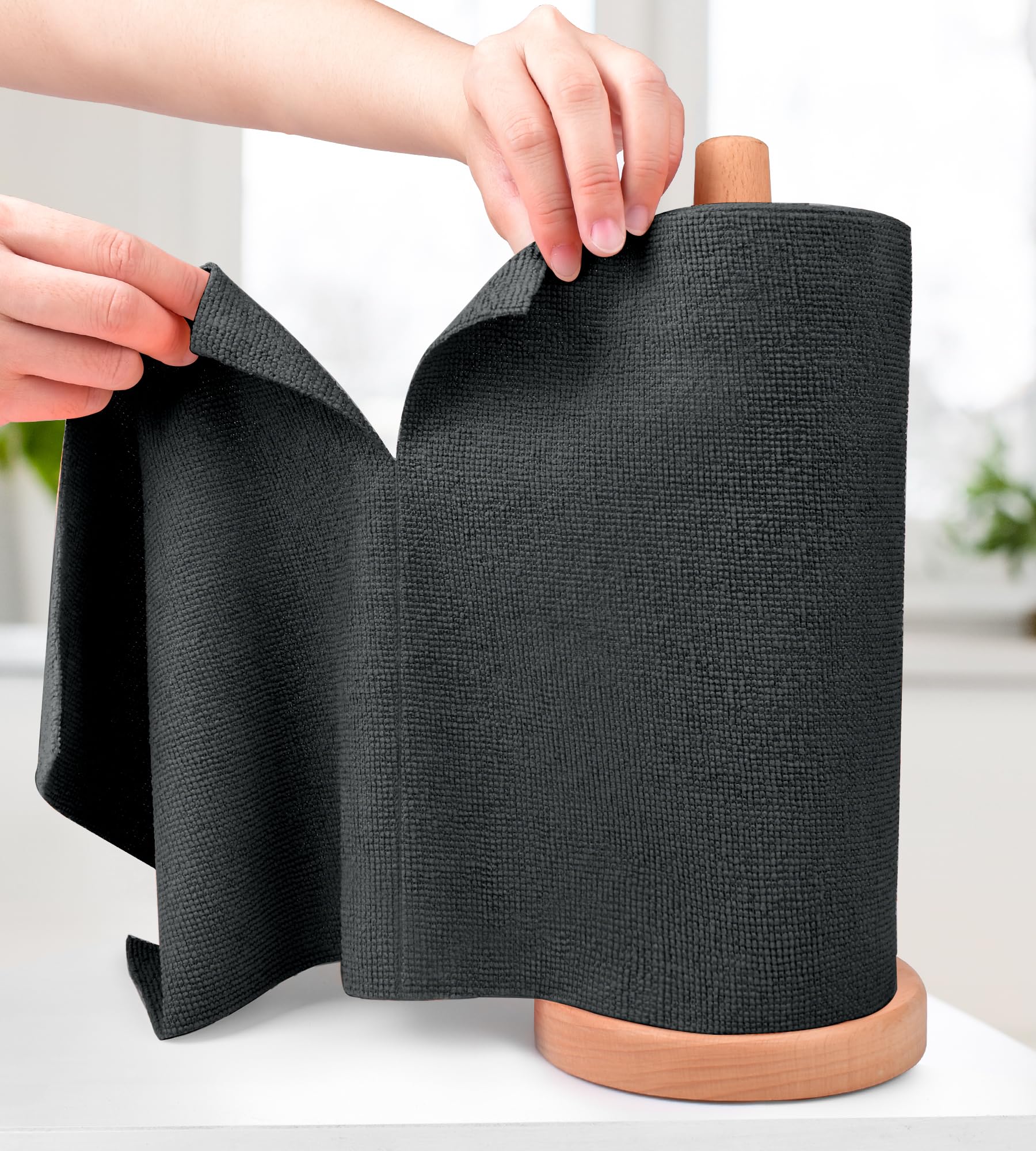 Photo 1 of KitchLife Microfiber Cleaning Cloth Roll - Tear-Away Reusable Microfiber Paper Towels, Lint-Free, Washable, 20 Sheets for Kitchen, Car, Dishes, and Sensitive Surfaces (Black)