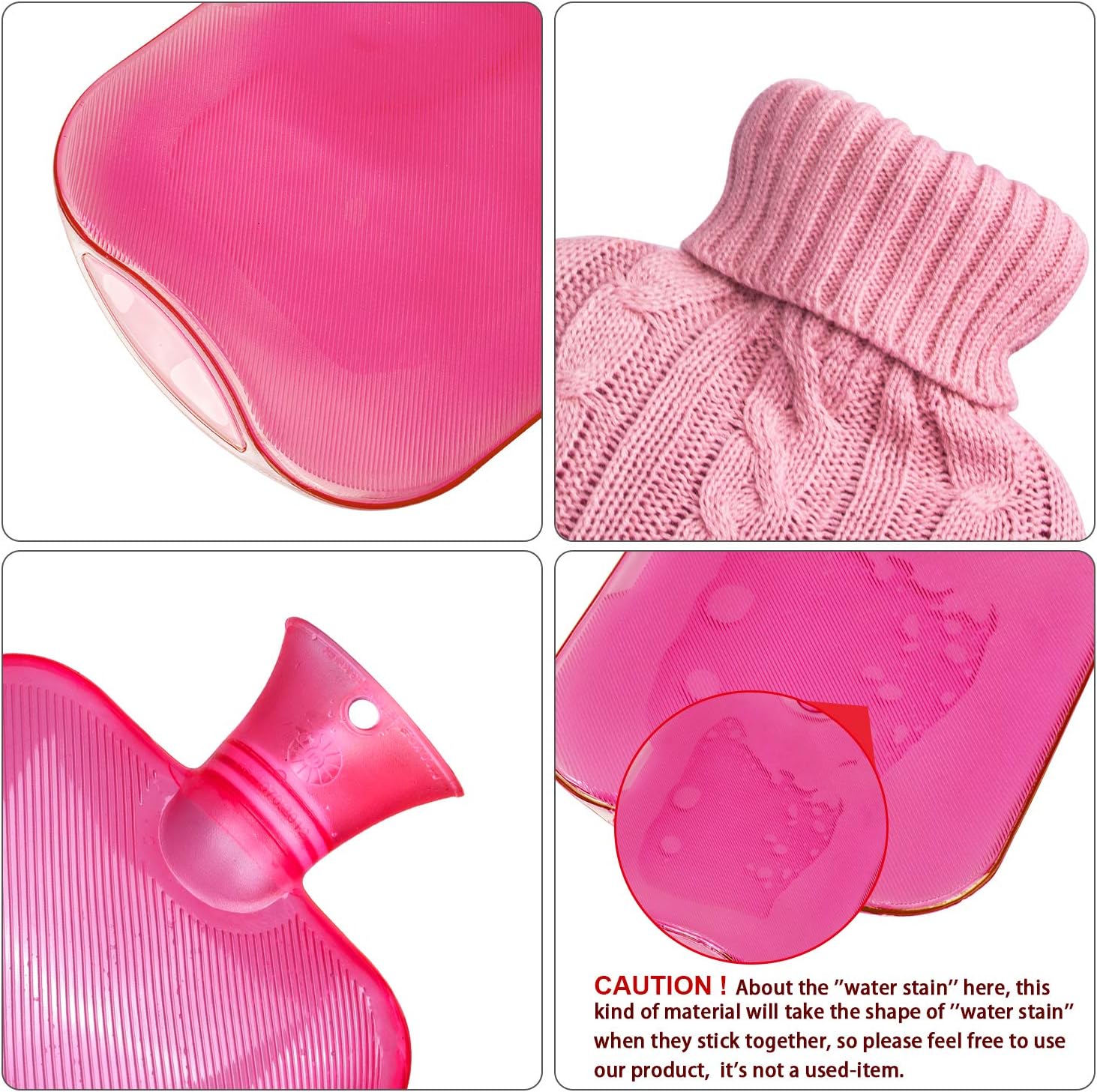 Attmu Classic Rubber Transparent Hot Water Bottle 2 Liter with Knit Cover - Pink: Health & Personal Care