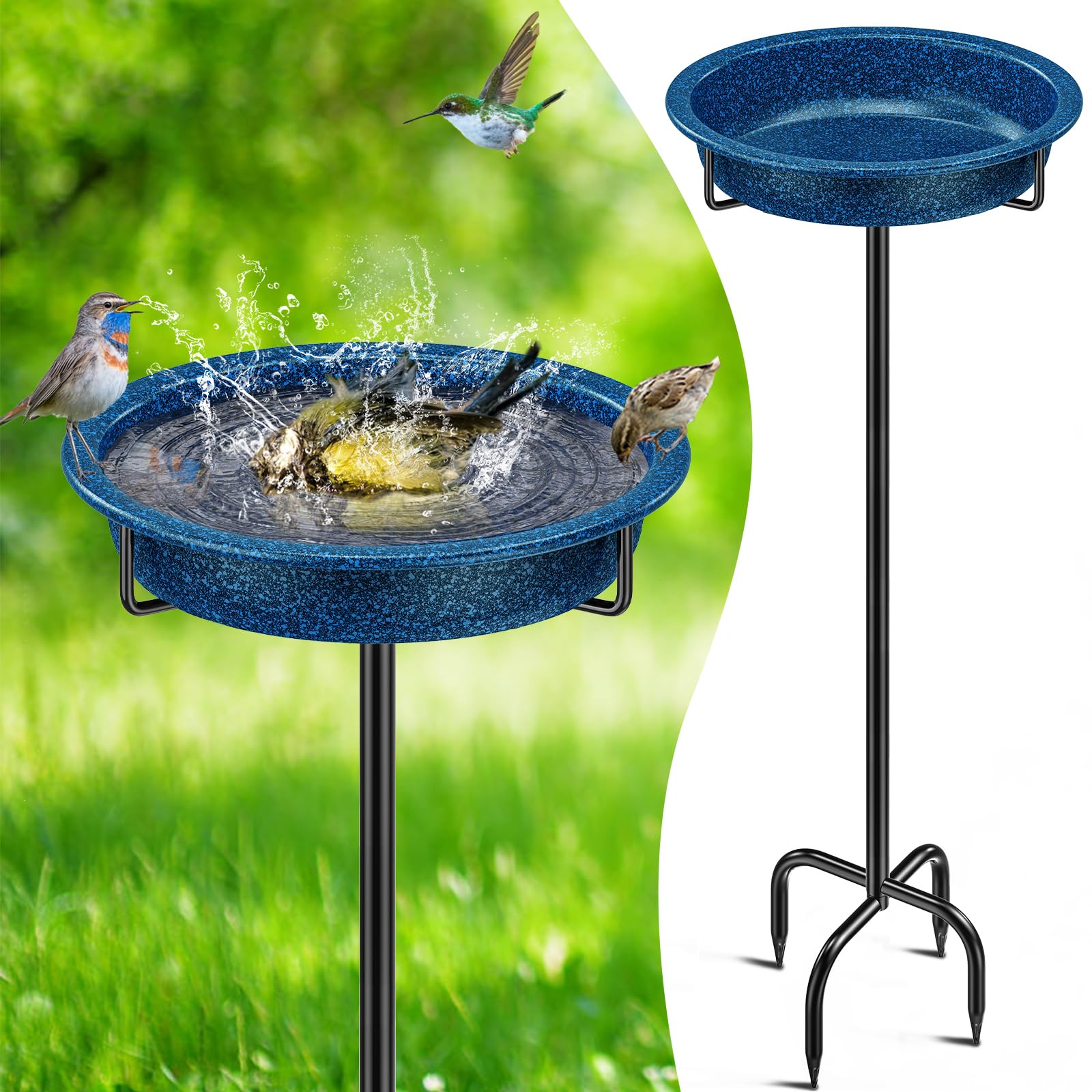 FaloStwer 40 Inch Bird Feeding Bowl & Water Point Standing, Metal Bath for Wild Birds, Large Frost-Proof Winterproof (Blue)