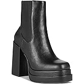 Wild Pair Womens Ohara Faux Leather Block Heel Ankle Boots Black 7 Medium (B,M)