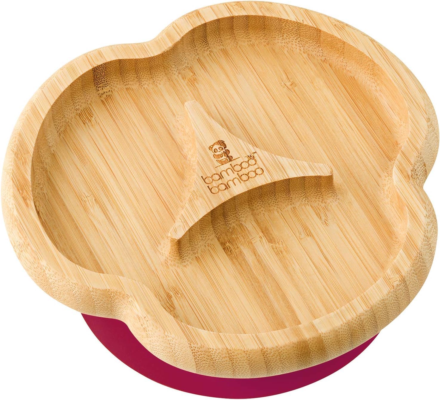 bamboo bamboo Baby and Toddler Plate for Feeding and Weaning, Bamboo Divider Taste Plate with Secure Suction, Suction Plates for Babies from 6 Months (Divider, Cherry)