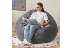 Hobestluk 3.5FT Teardrop Bean Bag Chair, Adult, Grey, Large, with Filler Included, Removable Cover