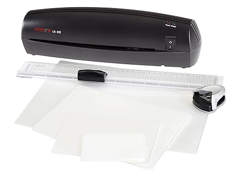 Genie 12326 4-in-1 Starter-Set (LA 402 DIN A4 Laminiergerät inkl. 50 Laminierfolien, Eckenrunder-, Papier Schneidelineal) sch