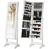 YOKUKINA Jewelry Cabinet Free Standing Large Storage Lockable Armoire, Full Length Dressing Mirror Organizer