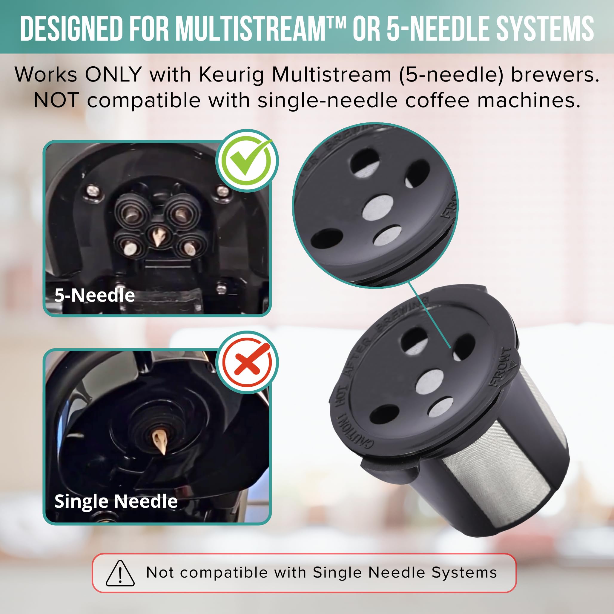 Reusable K Cups for Keurig Supreme, K Supreme Plus, K Slim, K-Brew Chill, K Duo Hot and Iced Gen 2 by PureHQ - Refillable Kcup for Keurig Coffee Maker - MultiStream Coffee Pods Filter - 4 Pack