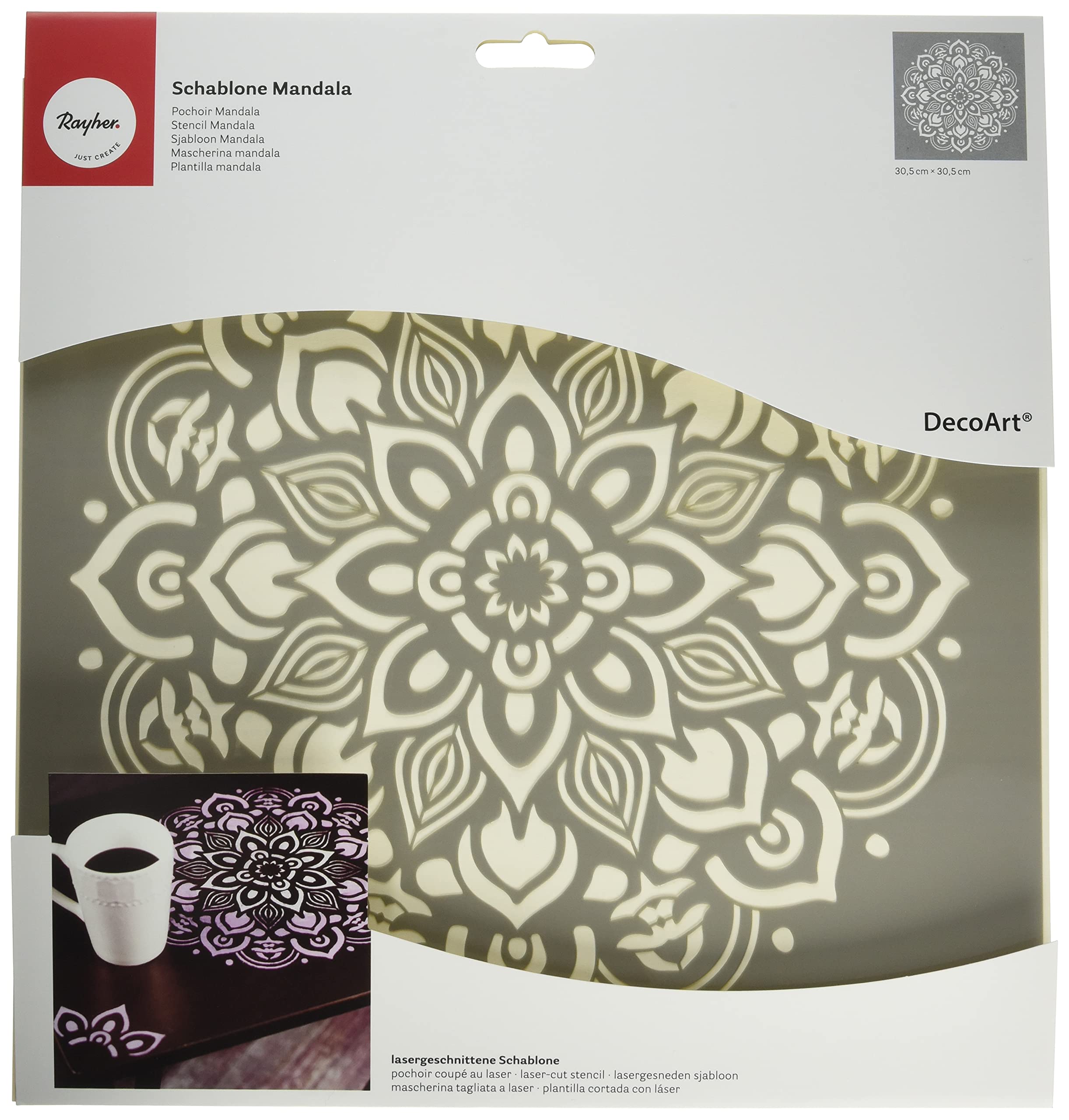 RAYHER HOBBY 38969000 Mask Stencil for Crafts and Painting, Reusable Silk Screen Template with Mandala Design, 30.5 x 30.5 cm