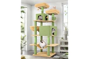 Globlazer Cactus Cat Tree Tower 76-Inch Extra Tall Multi-Level Cat Furniture with Cozy Condos,Interactive Toys and Perches for Large Cats, Perfect for Climbing, Scratching, and Play, F76, Green