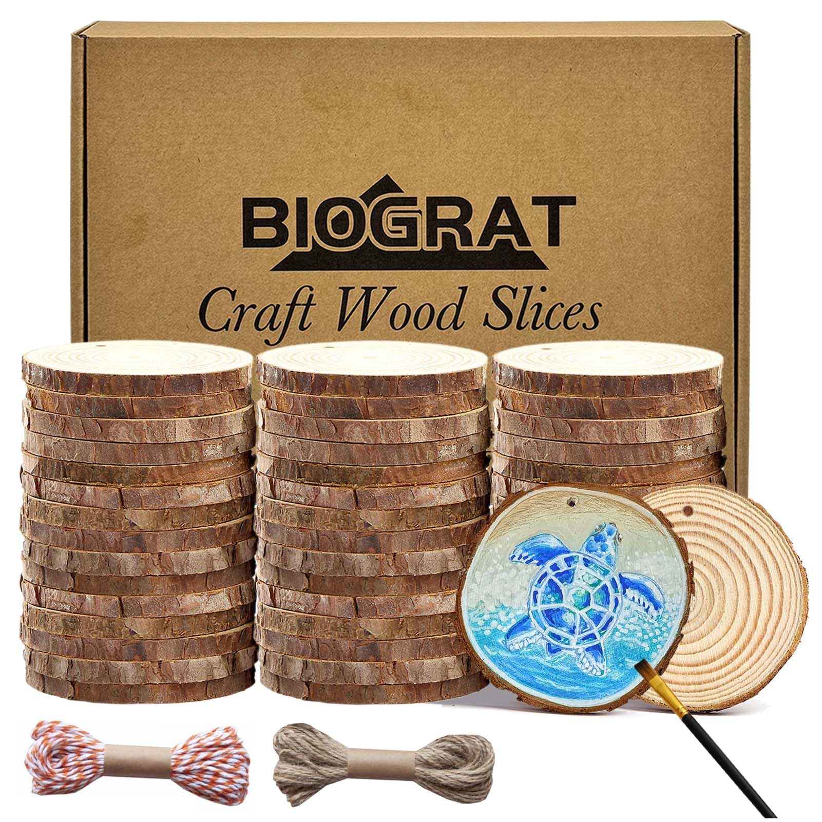 Photo 1 of 3 Inch Wood Slices Wooden Discs for Crafts with Holes,with 2 Ropes, 2.8-3.1 inches