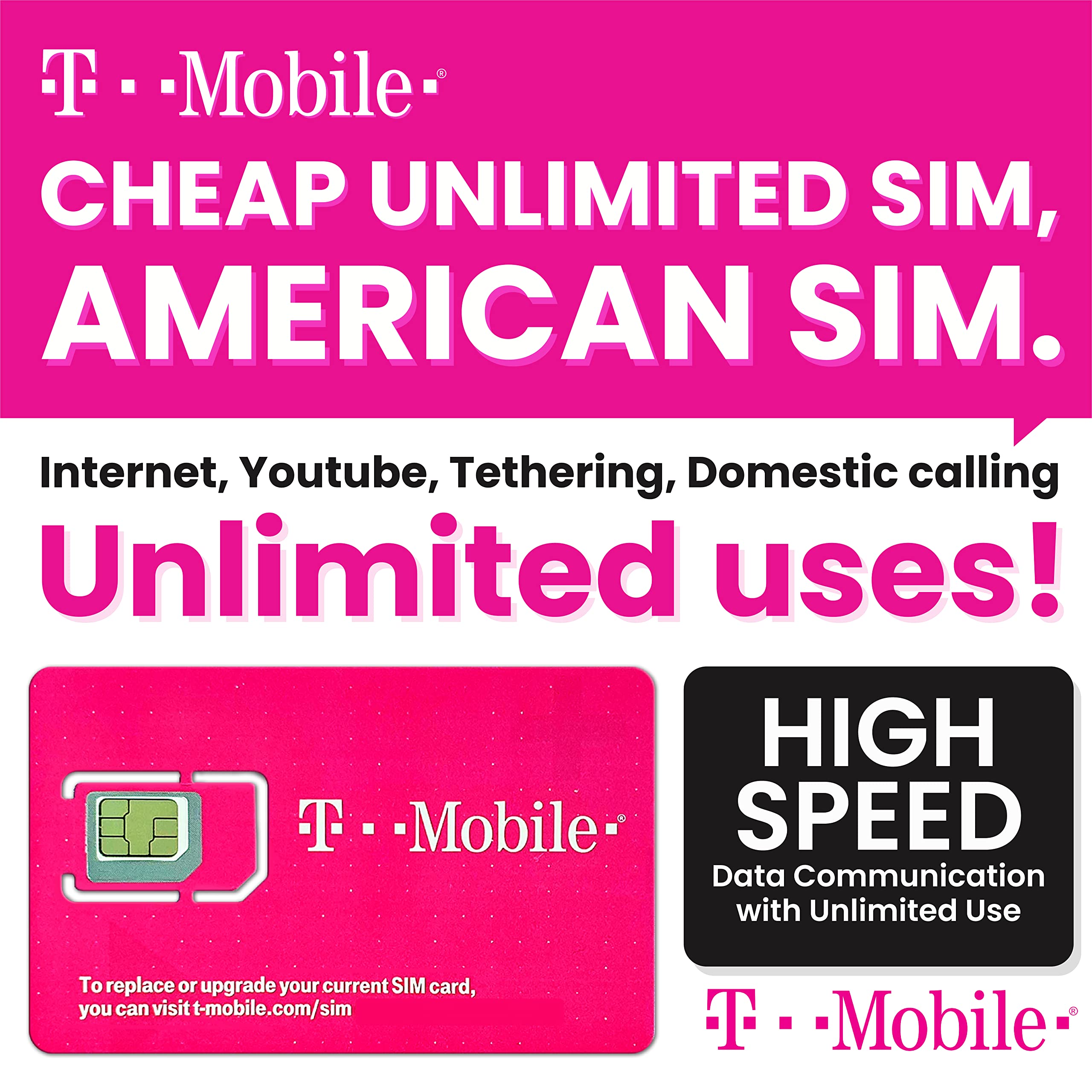 T-Mobile Prepaid USA SIM Card (30 Day) | 5G/4G-LTE Unlimited High Speed Data/Calls/Texts() Prepaid SIM Card for USA| Phone use only not for Modem |