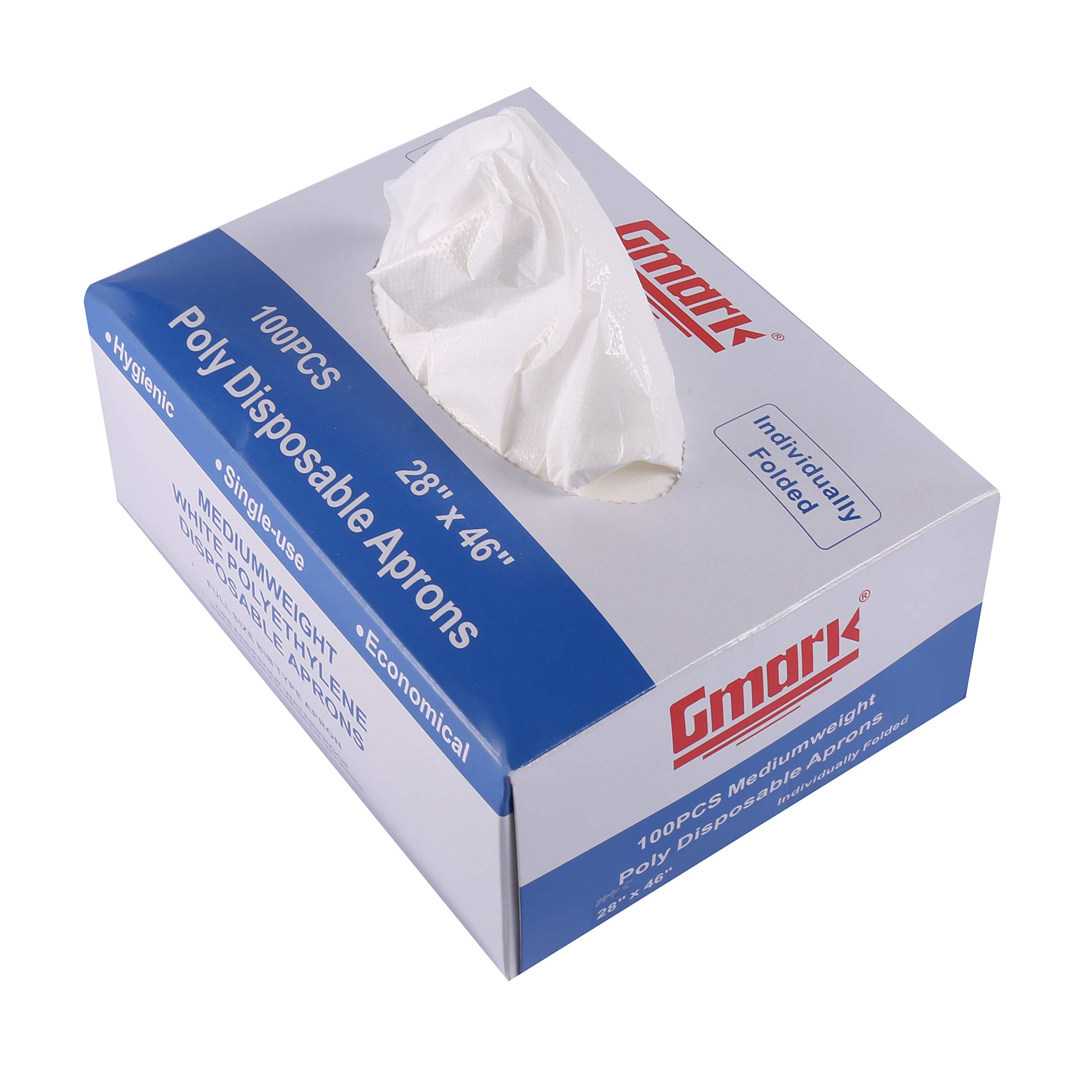 Gmark Poly Apron 100 ct Individual Wrapped, Medium Weight, Disposable Polyethylene PE Aprons Waterproof, Food Industry, Cooking, Painting 100pcs GM0002