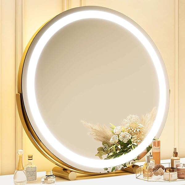 ROLOVE GOLD VANITY MIRROR, 18 INCH LIGHTED MAKEUP...