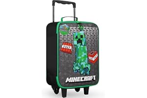 Minecraft Kids Luggage with Wheels Foldable Rolling Suitcase Creeper Travel Bag Vacation Weekend Trips Travel Essentials (L18.1inch x W11.8inch - 15L, Black)