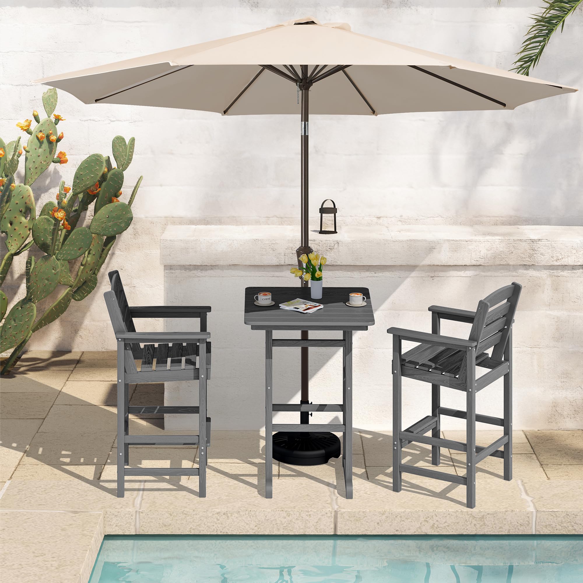 SERWALL 4 Pieces Outdoor Patio Bar Set with 9ft