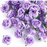 Yinsun 50pcs Mini Purple Roses Artificial Flower Heads, 1.57” Silk Fake Flowers for DIY Wedding Bridal Shower Baby Shower Party Centerpieces Decoration
