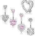 Gemtastic Cute Pink Heart Surgical Steel Belly Button Rings Belly Piercing Jewelry Belly Rings for Women Navel Piercing Jewelry