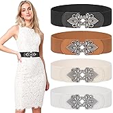 LEACOOLKEY 4 Pack Women Wide Elastic Waist Belt for Dress Plus Size Vintage Stretch Belt Retro Buckle 2.36" Width