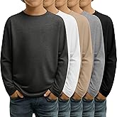 LessonZoo 5 Pack Boys' Long Sleeve Shirts 3-16 Years Crew Neck Kids T-Shirts Teen Baggy Casual Layer Solid Tops
