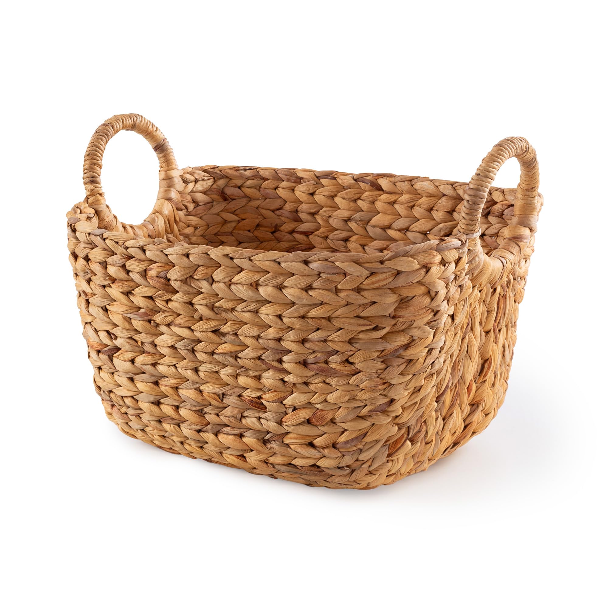 Compactor Caracas Storage Basket, Hand-Woven Water Hyacinth with 2 Handles, Ideal Hamper for Toy Storage, Bathroom and Living Rooms, Large Size, Natural Brown