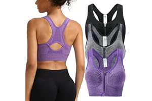 SPORME RUNNING Women's Zip Front Sports Bra Medium Support Racerback Removable Pads Double Hook Back Closure for Fitness