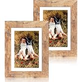 iRahmen 5x7 Picture Frame with 4x6 Mat, Wood, Real Glass, Rustic Brown | 5 x 7 Farmhouse Photo Frame for Tabletop Display or Wall Mount Horizontal and Vertical, Home Decor, Gift Ideas, 2 Pack