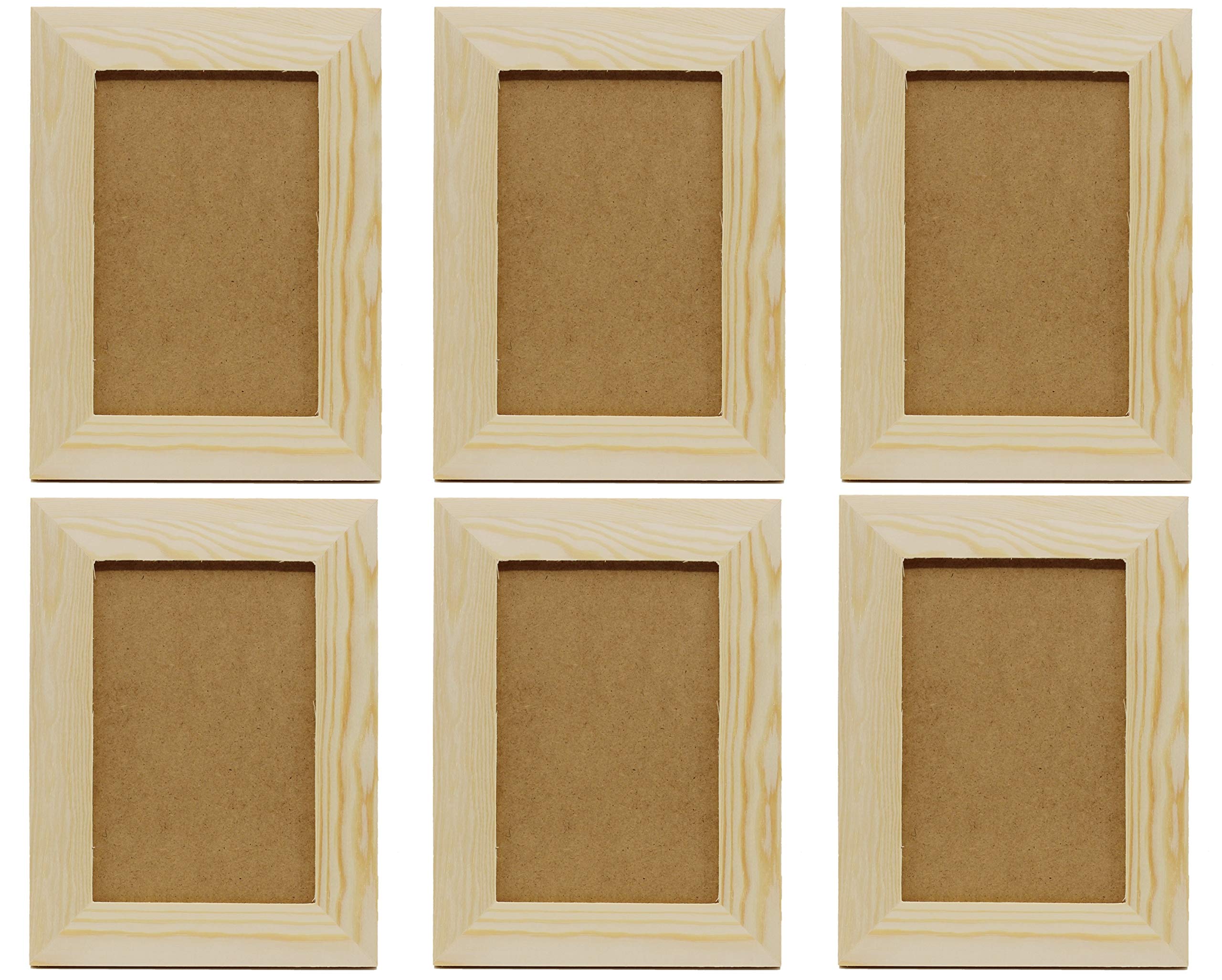 Creative Hobbies Pack of 6 - Unfinished Solid Pine Wood Picture Frames For Arts & Crafts, DIY Painting Project - Stand or Hang on the Wall - (8x6 Frame Size Holds 6x4 Pictures) For Adults and Kids