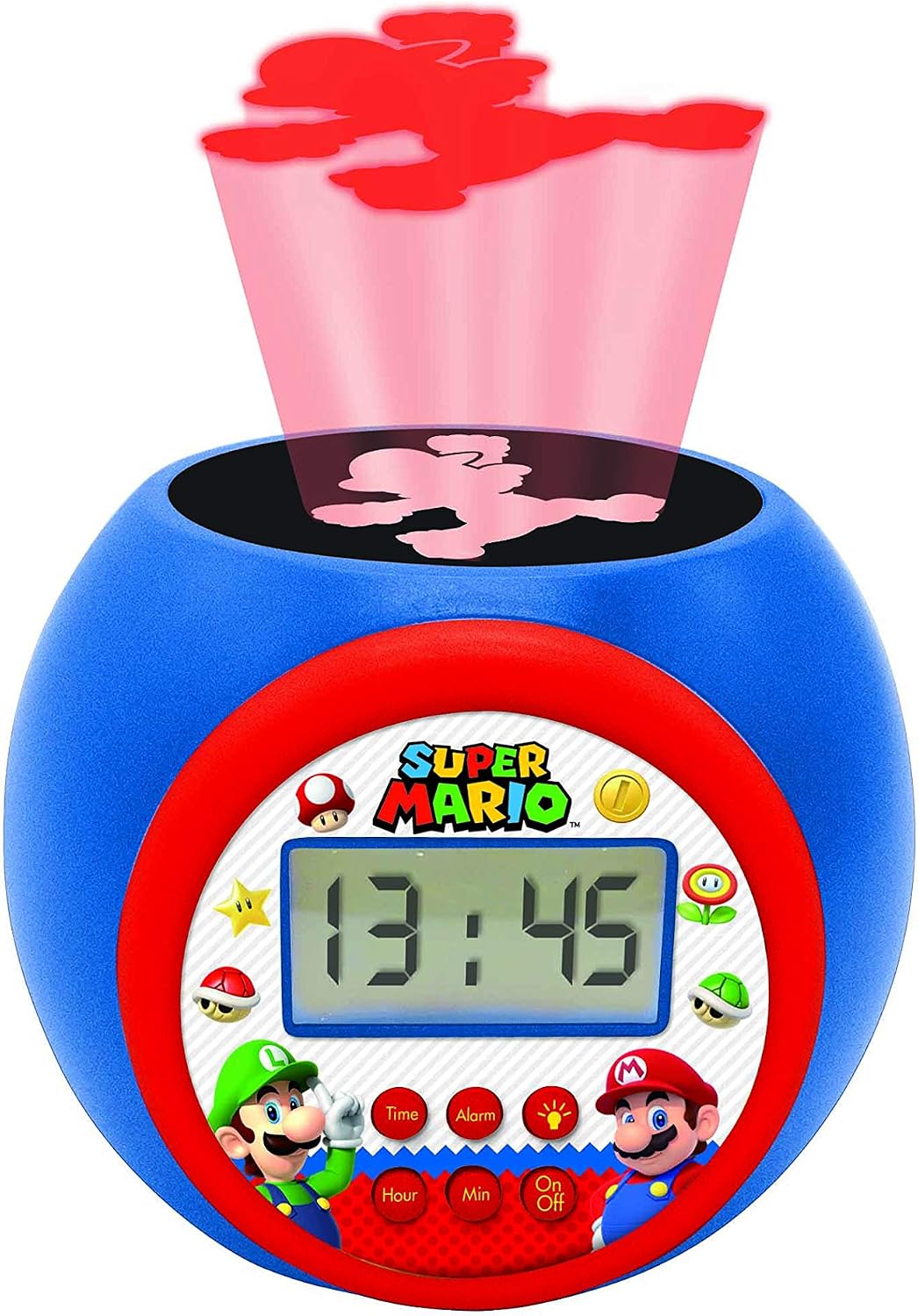 LEXIBOOK, Nintendo Super Mario Projector alarm clock with snooze function and alarm function, Night light with timer